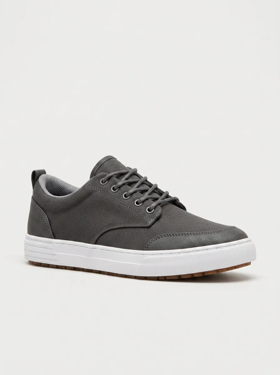 Low-Top Lace-Up Contrast-Detail Men's Canvas Casual Sneakers