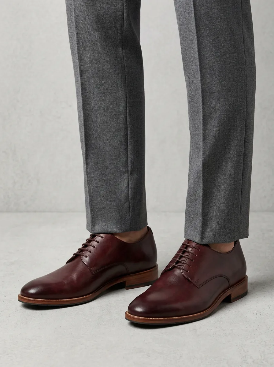Men's Burgundy Leather Oxford Shoes