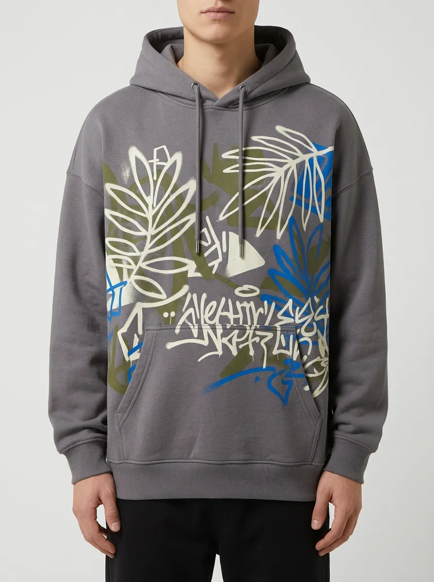 Unisex Streetwear Tropical Graffiti Leaf Hoodie