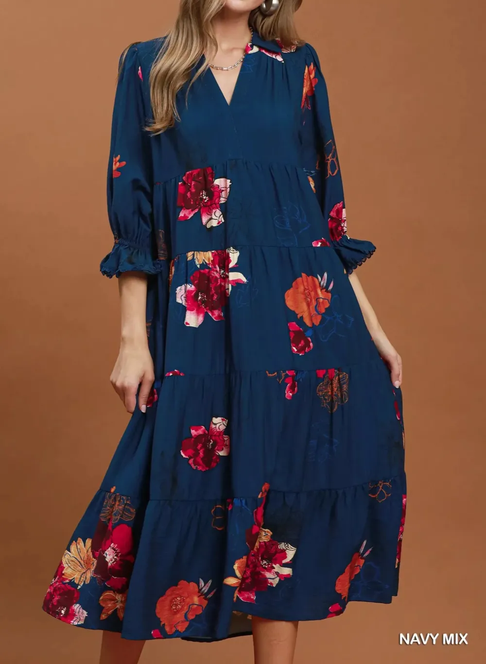 Midi Tiered Midi Dress with Puff Sleeves