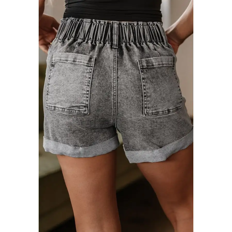 Cuffed Pocketed Denim Shorts