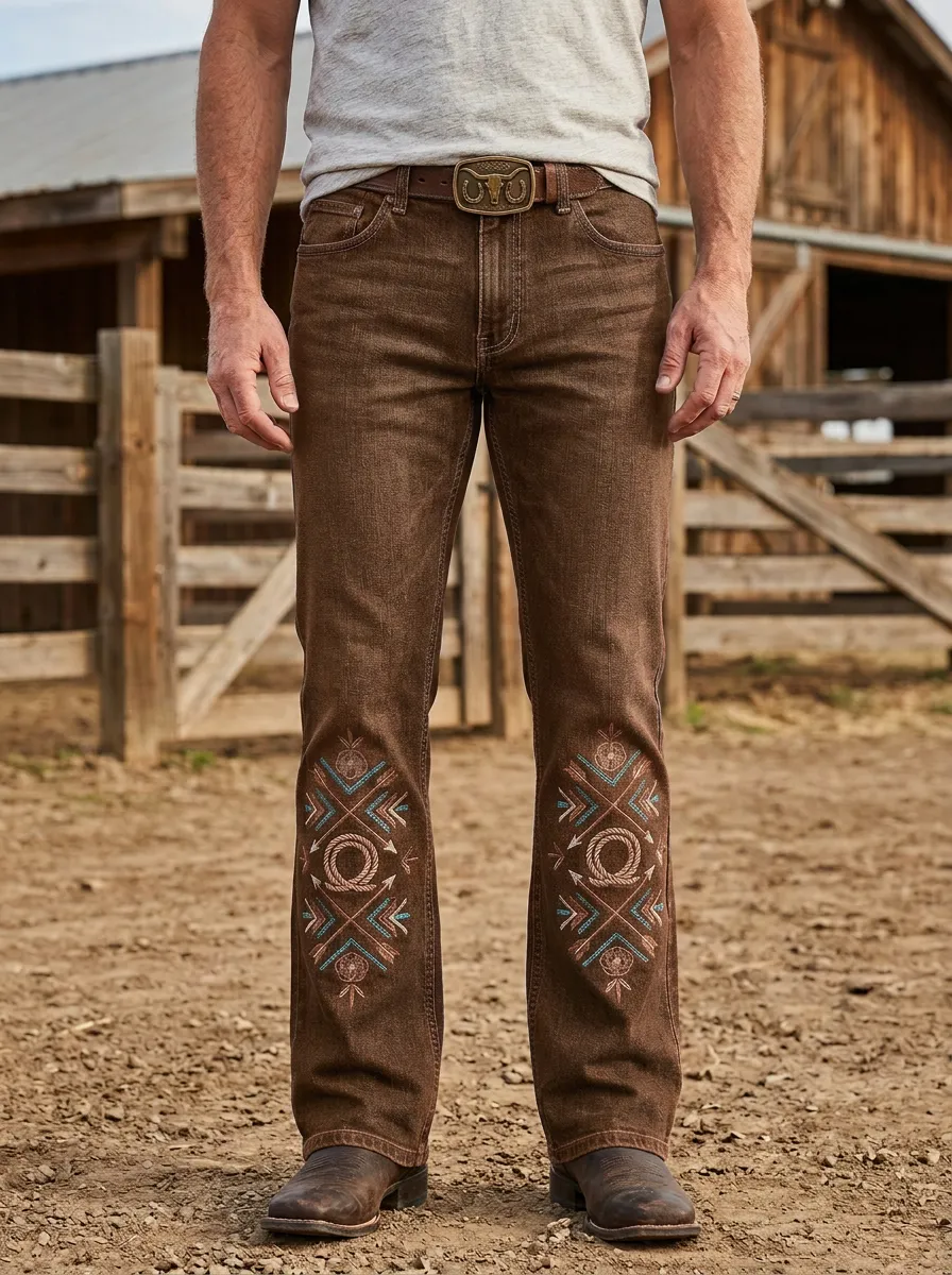 Men's Western Cowboy Embroidered Jeans