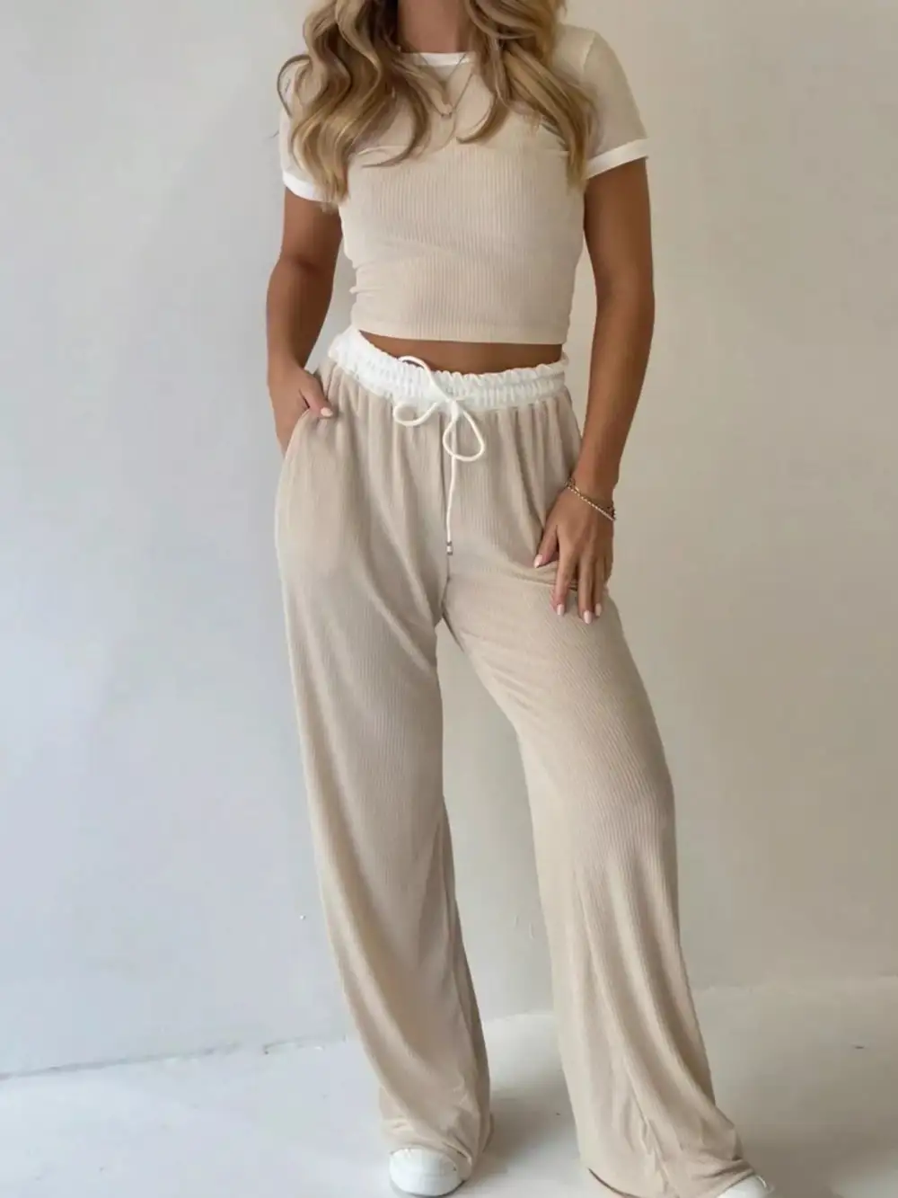 Contrast Trim Top and Pants Set