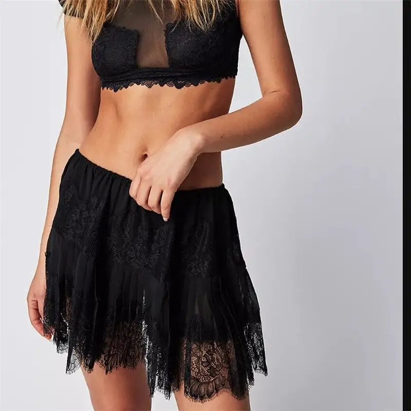 High Waist Lace Mini Skirt With Irregular Hem In