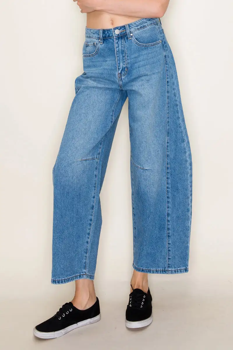 Women's High Rise Baggy Barrel Rigid Denim Jeans