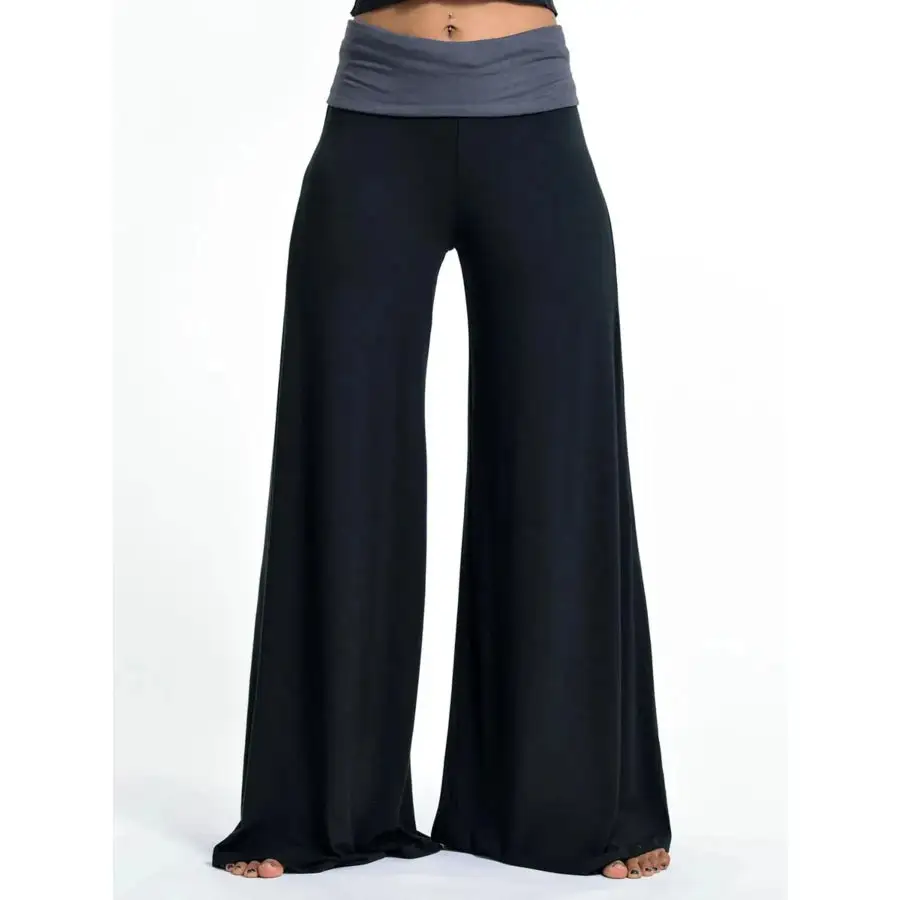 High Waisted Wide Leg Yoga Pants with Contrast Waistband