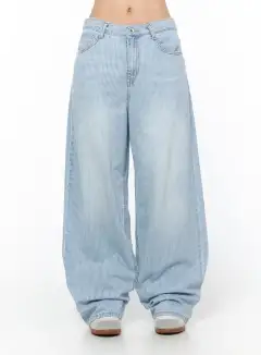 Wide-Fit Striped Wide Leg Jeans