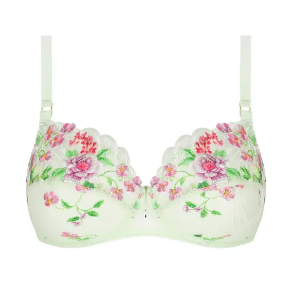Women's Full Coverage Underwire Chimney Back Adjustable Straps Floral Lace Embroidery Mesh Floral Detail Bra