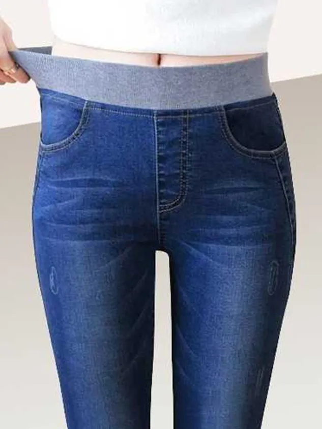 Denim Plain Casual Jeans