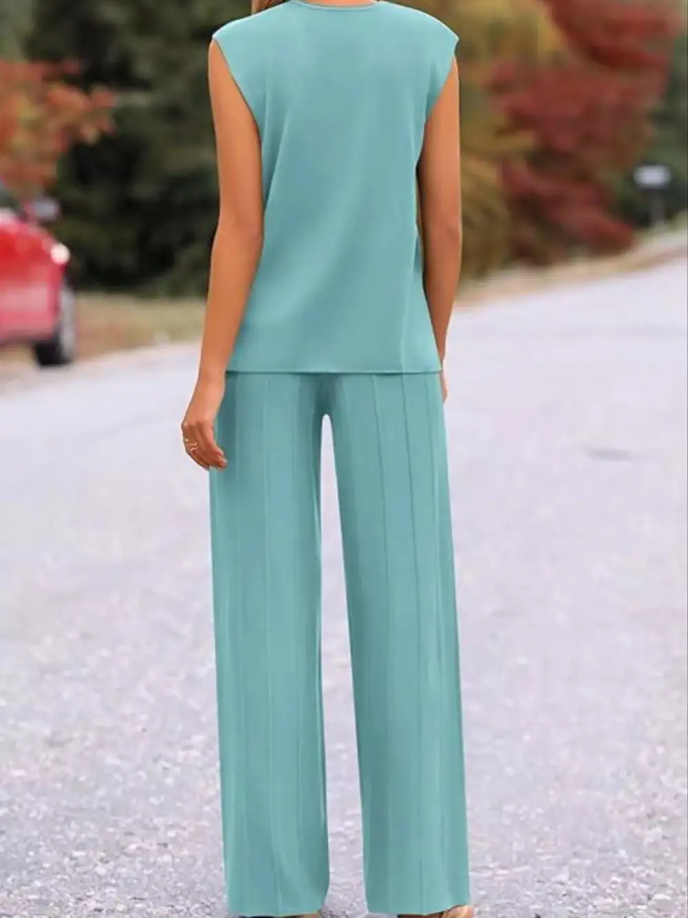 Relaxed Casual Solid Cap Sleeve Top and Pants Knit Set