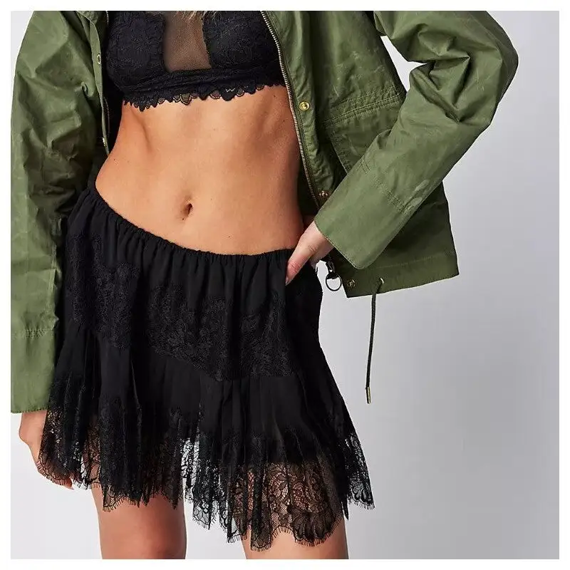 High Waist Lace Mini Skirt With Irregular Hem In