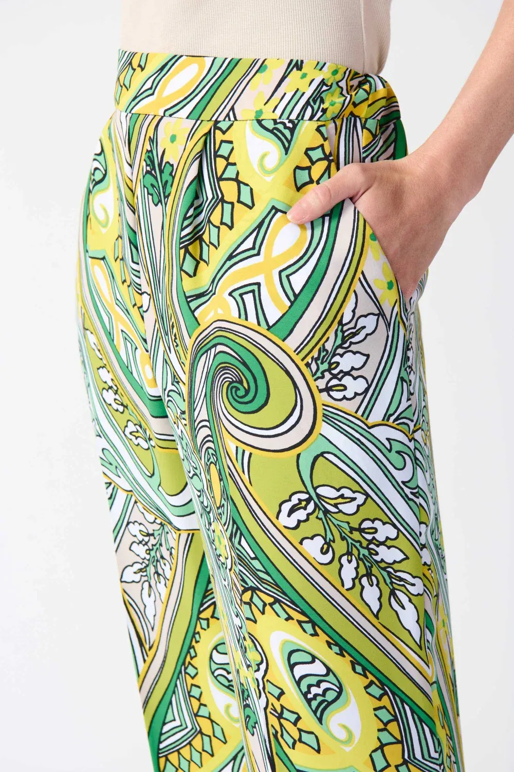 Woven Paisley Print Cropped Trousers