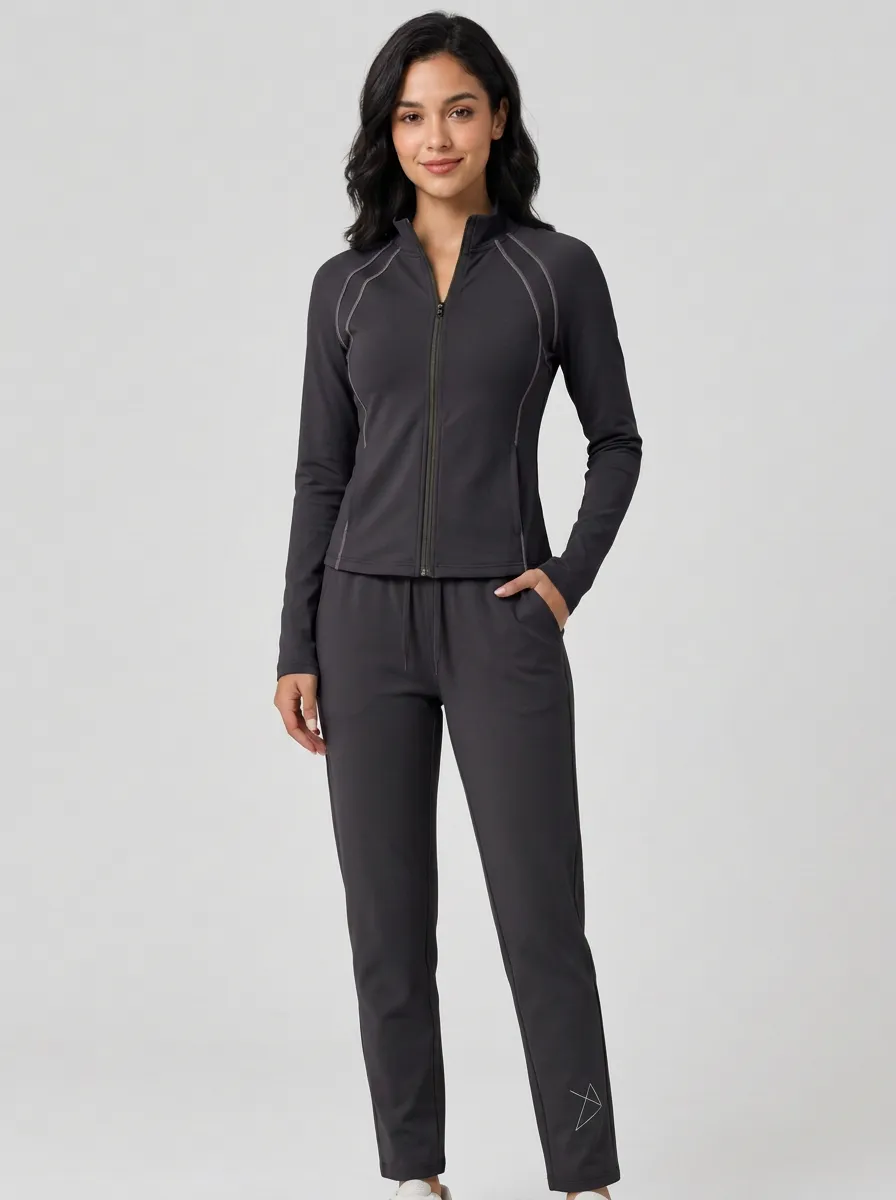 Women's Sage Green Athletic Zip-up Piping Detail Tracksuit