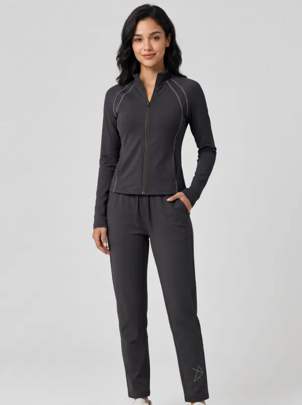 Women's Sage Green Athletic Zip-up Piping Detail Tracksuit