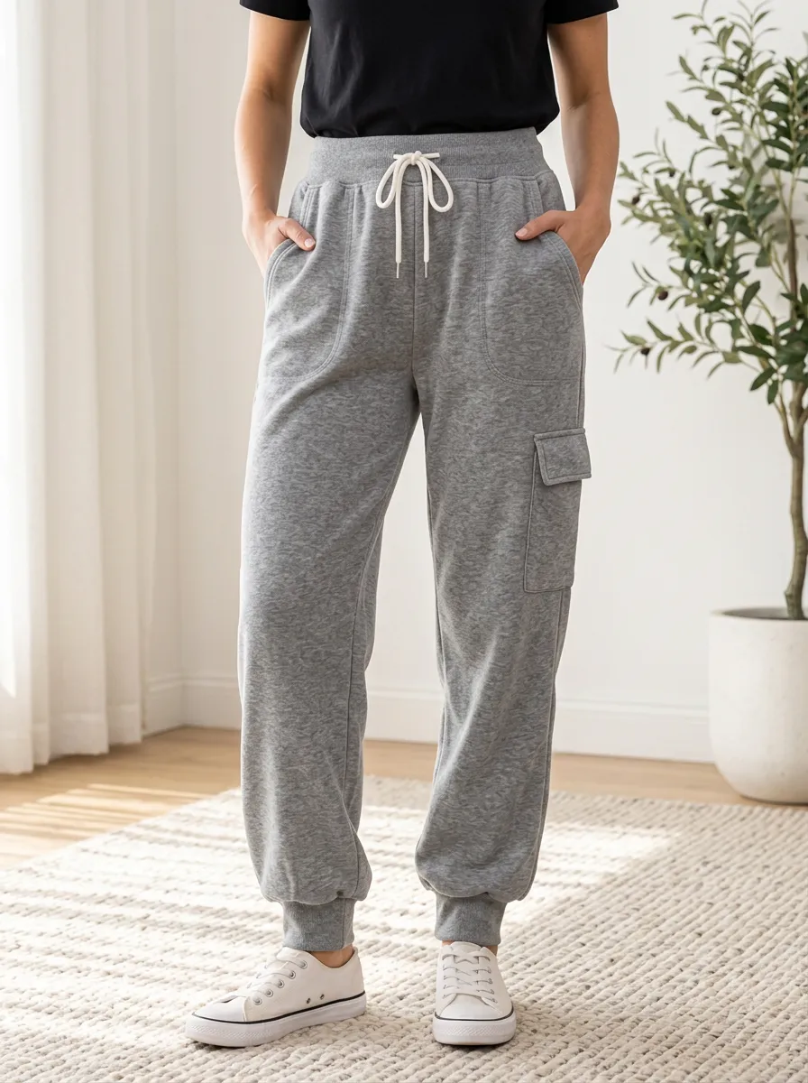 Women's High-Waisted Grey Cargo Jogger Pants