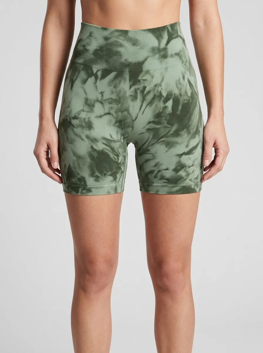 Women's High-Rise Tie-Dye Ribbed-Hem Biker Shorts