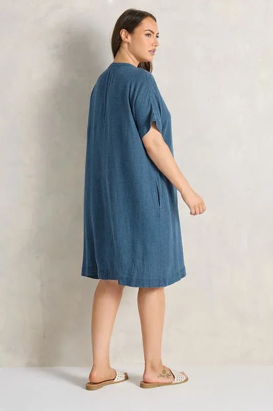 Blue Premium Linen Shift Denim Dress