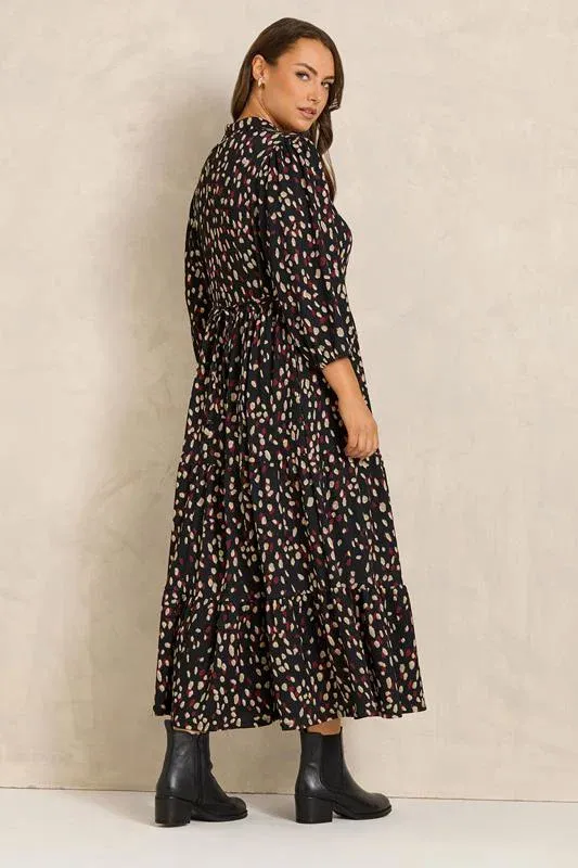 Black Spot Print Crinkle Maxi Dress