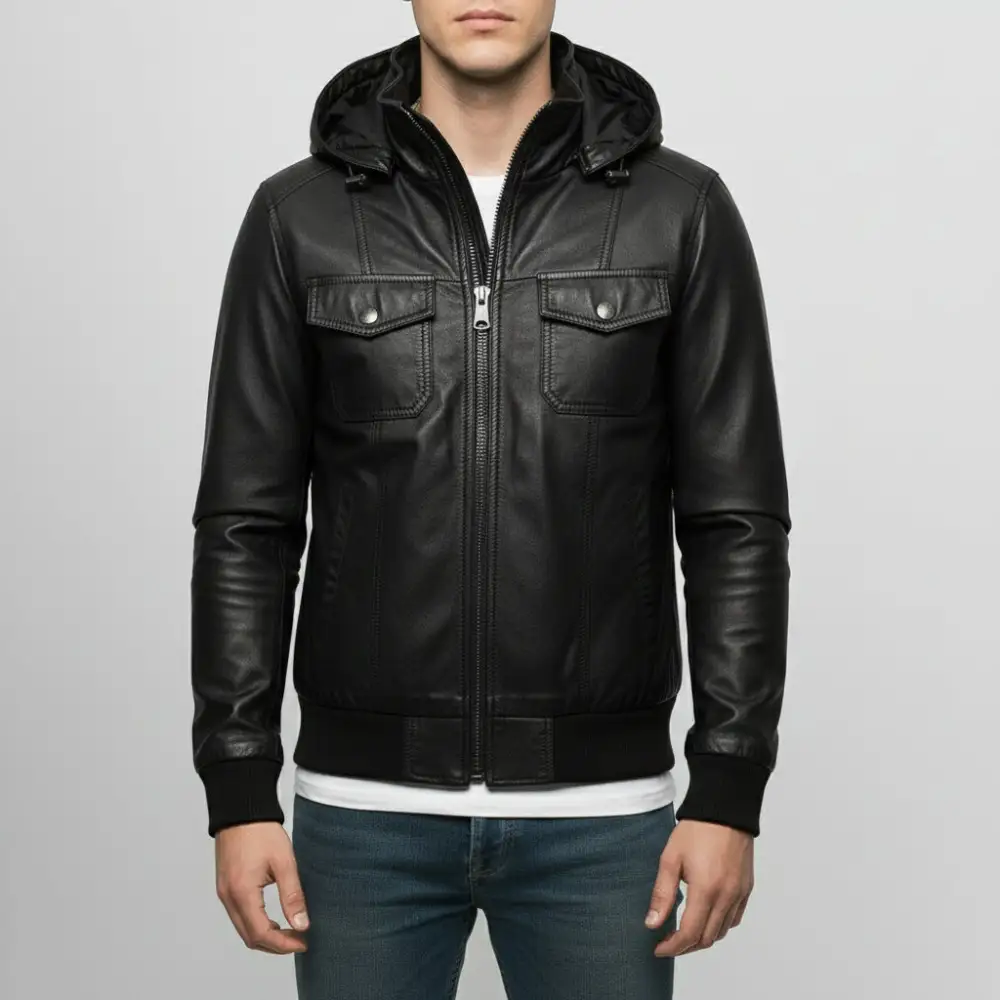 Modern Lambskin Biker Hooded Jacket