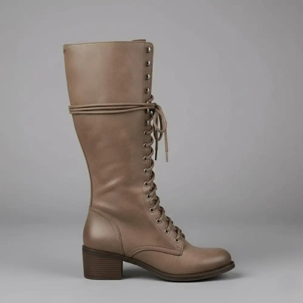 Lace Up Knee Tall Boots Block Heel Modern Tall Combat Boots