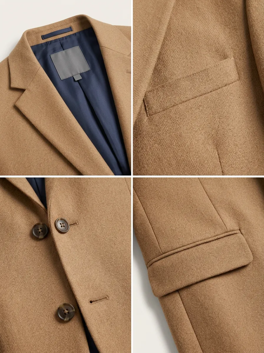 Men's Classic Camel Wool Blend Two-Button Blazer Jacket