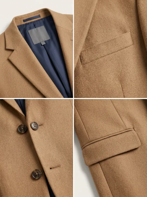 Men's Classic Camel Wool Blend Two-Button Blazer Jacket