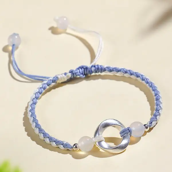Sterling Silver Mobius Agate Bead Braided String Bracelet
