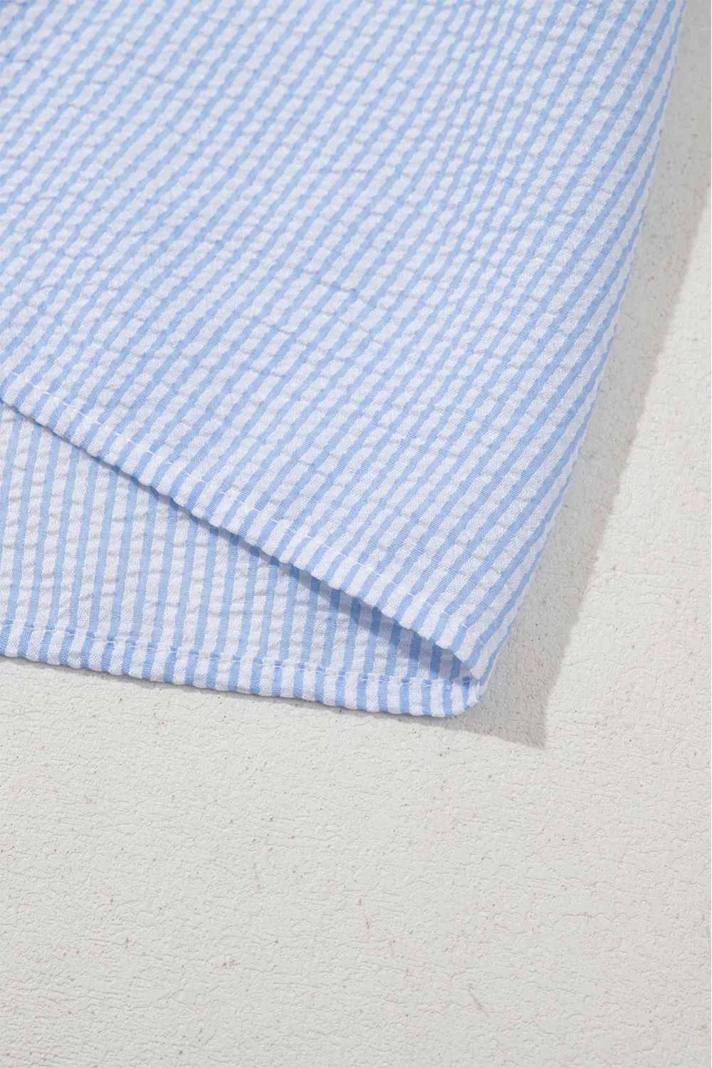 Beau Blue Striped Ruffle Short Sleeve Shirt