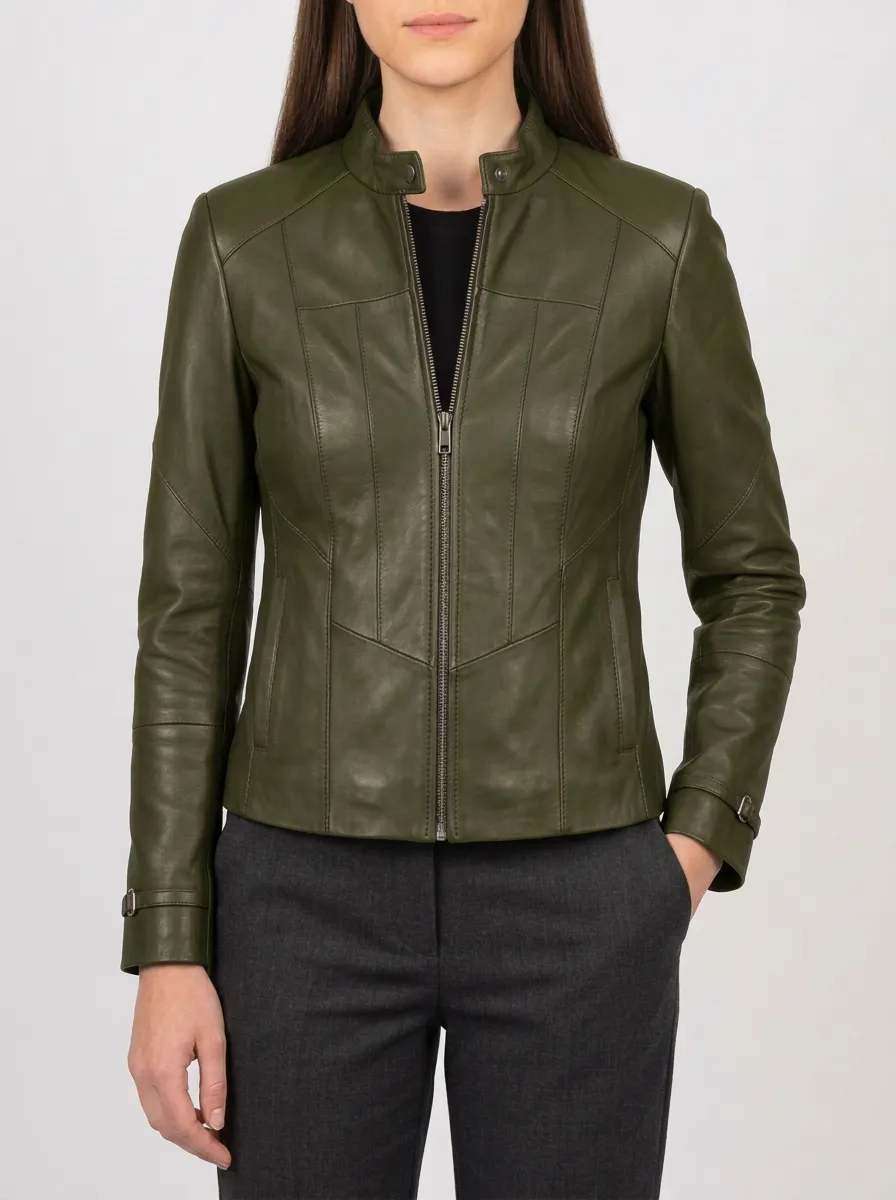 Casual Leather-Look Stand Collar Zip-Up Jacket