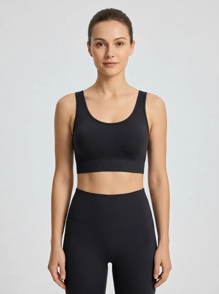 Women's Scoop-Neck Ribbed Seamless Wide-Strap Wide-Band Cropped Sports Bra
