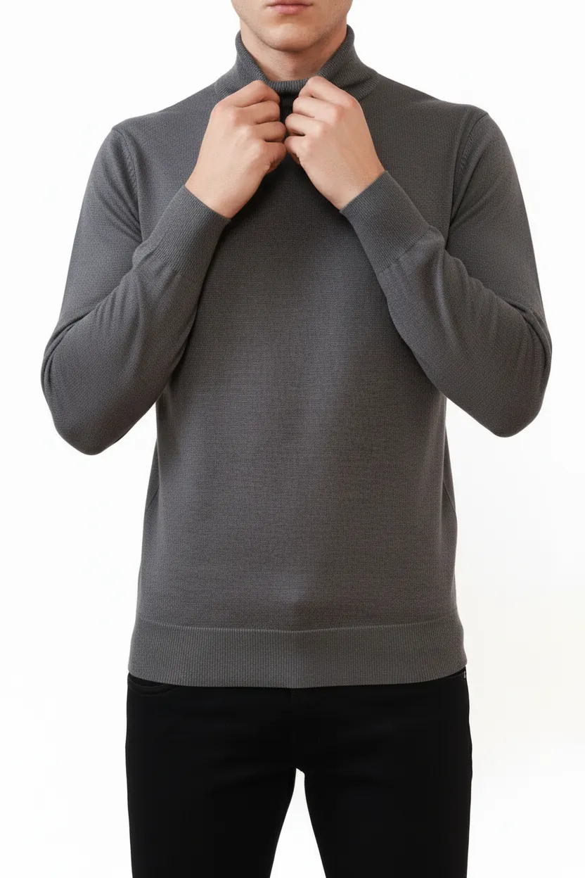 Structured Slim Fit Viscose Turtleneck Sweater