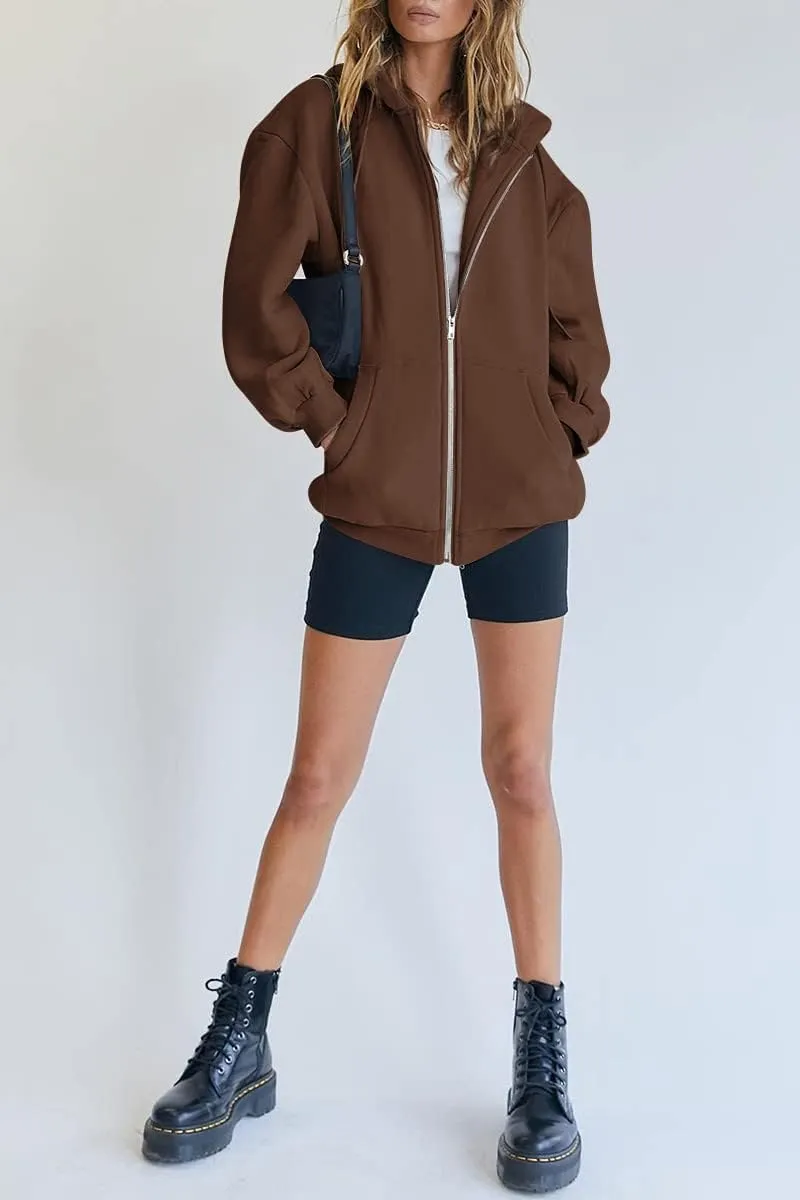 Women's Cute Hoodies Teen Girl Fall Jacket Oversized Sweatshirts Casual Drawstring Zip Up Y2K Hoodie with Pocket