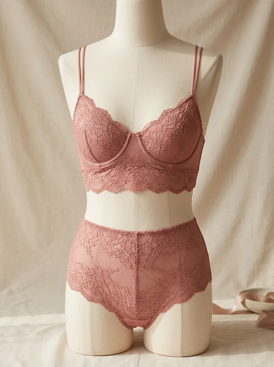 Women's Floral Lace Underwire Bralette and Panty Set