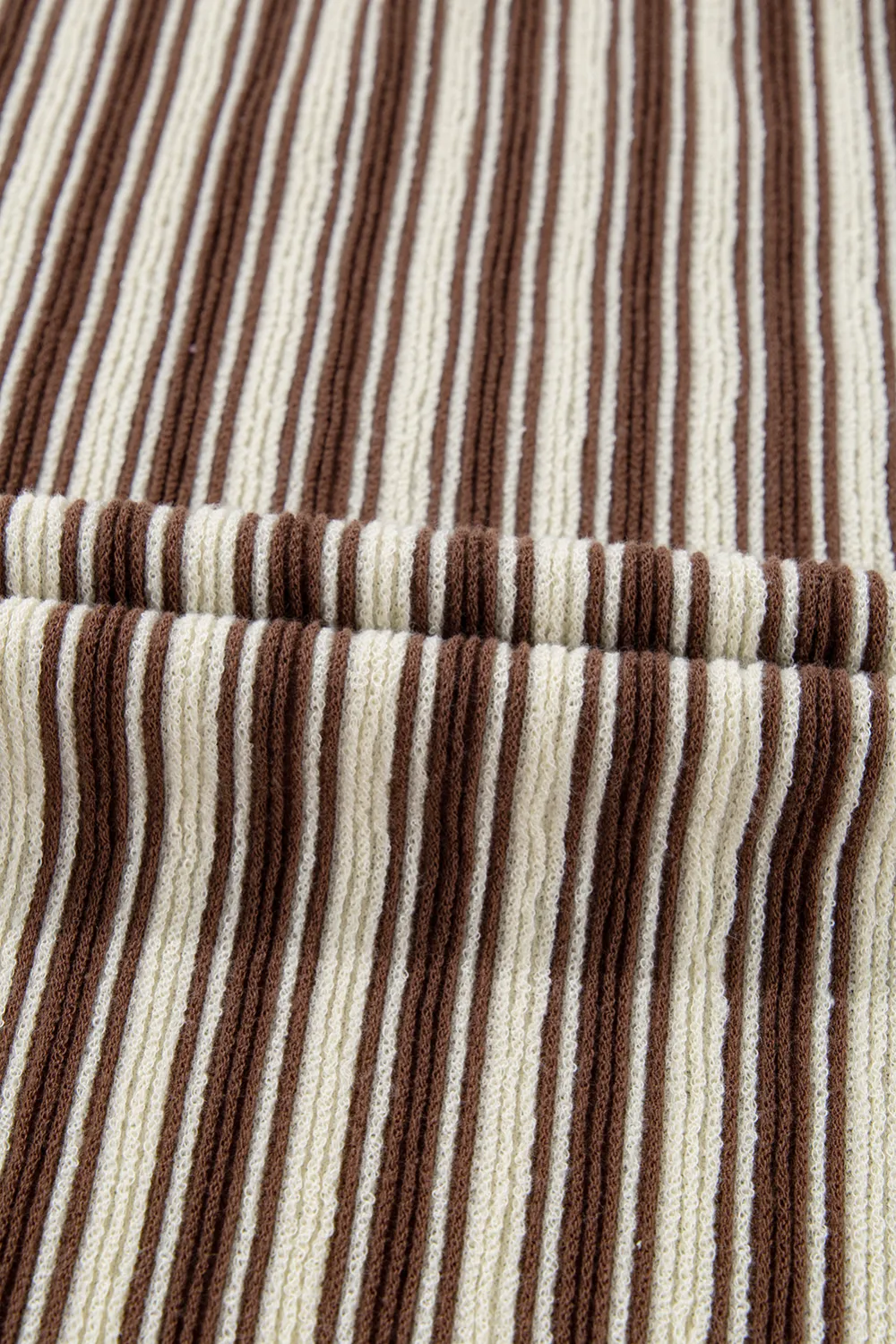 Brown Stripe Textured Side Slits Tee