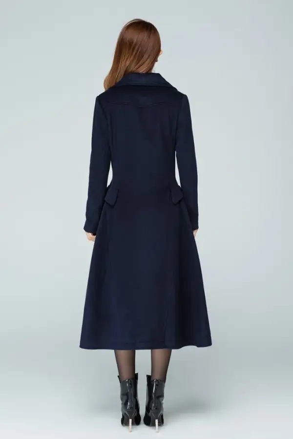 Wool Fit and Flare Pocketed Midi Coat
