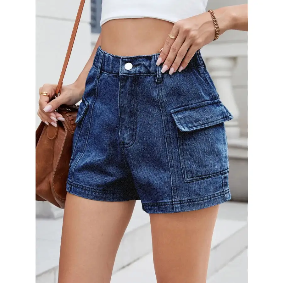 Everyday High Waist Pocketed Cargo Denim Shorts