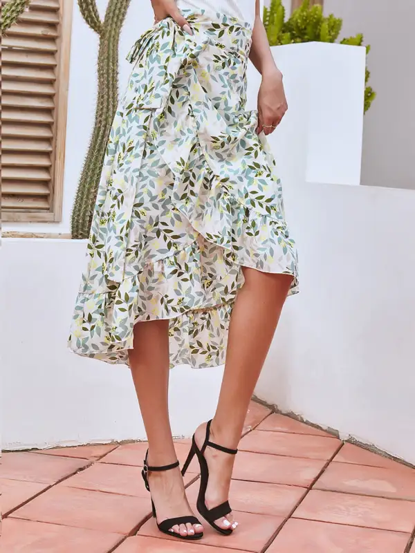 Ruffle Printed Midi Skirt
