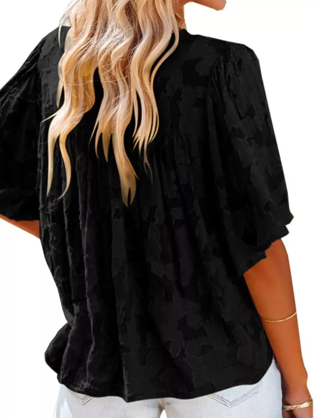 Textured V-Neck Button-Down Shirt
