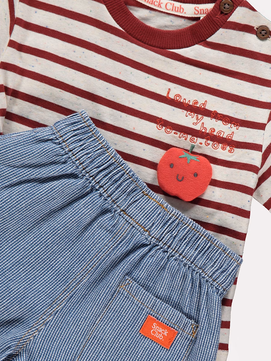 Red Striped Tomato T-Shirt and Shorts Outfit detail 1