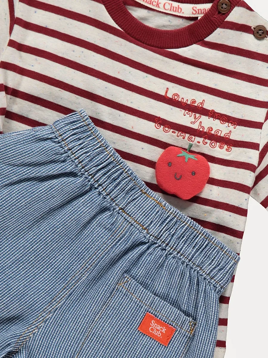 Red Striped Tomato T-Shirt and Shorts Outfit