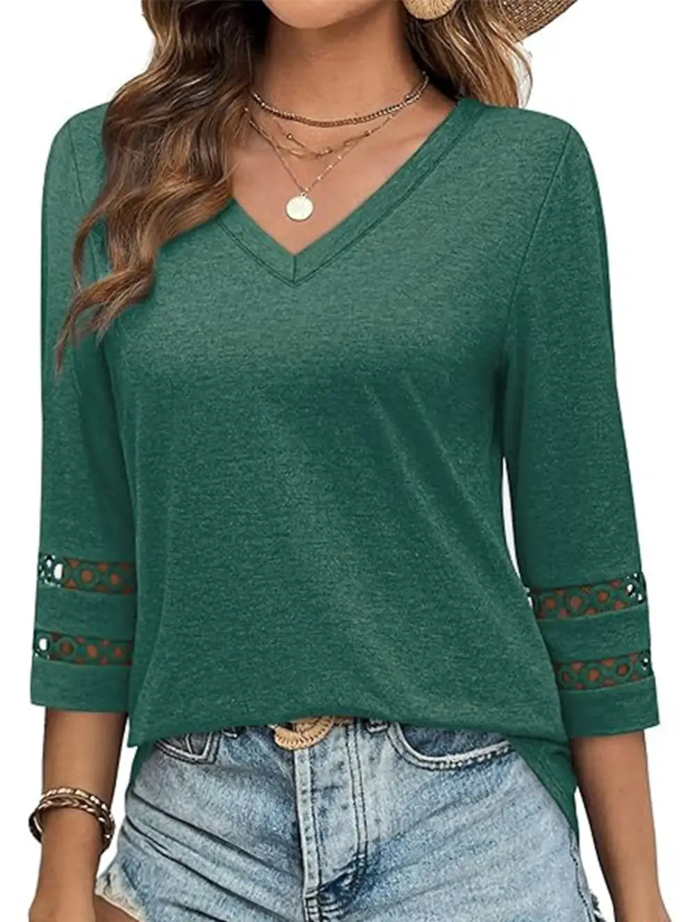 V-Neck Lace Trim Top