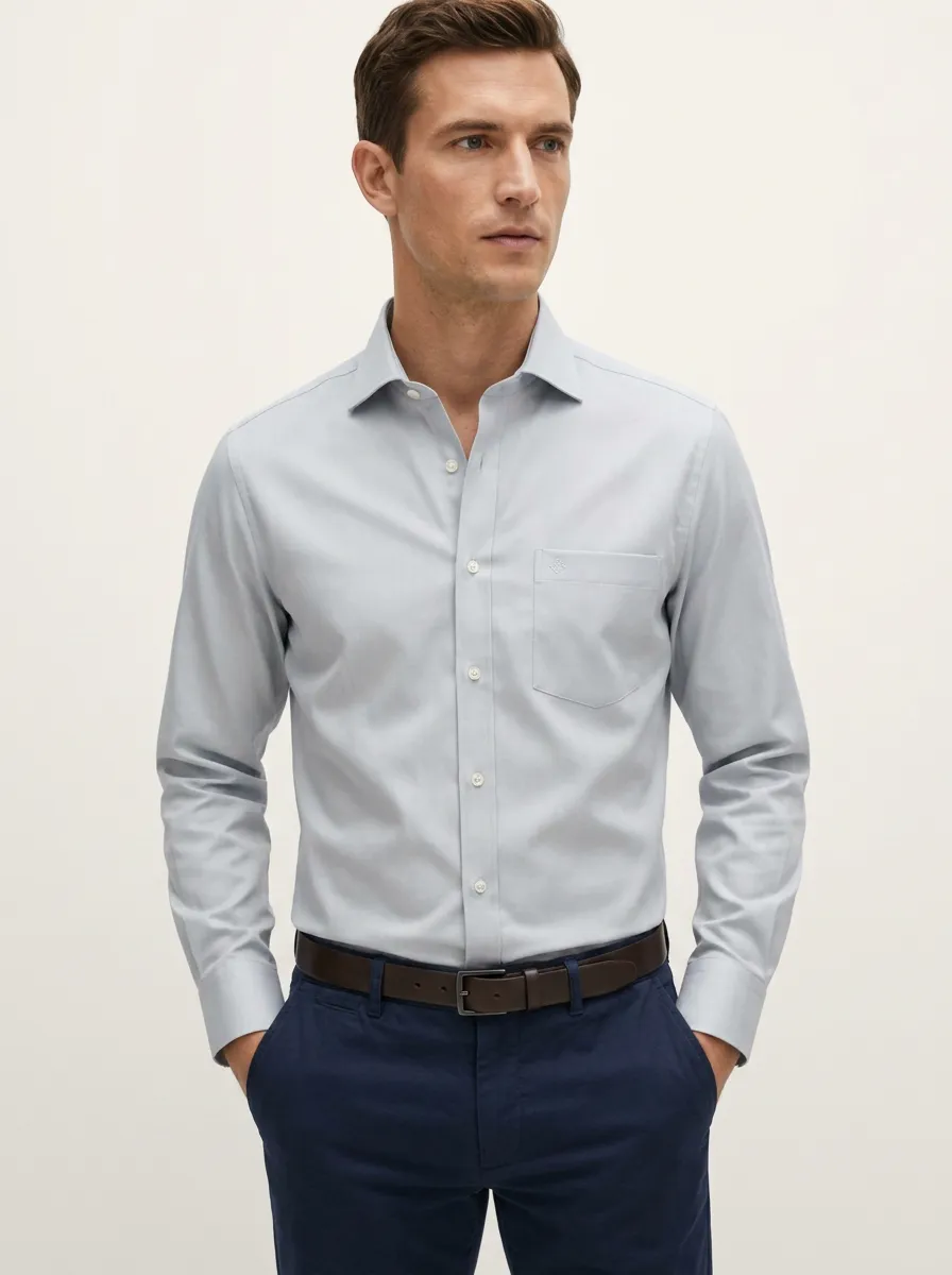 Men's Non-Iron Cotton Light Blue Solid Long Sleeve Shirt