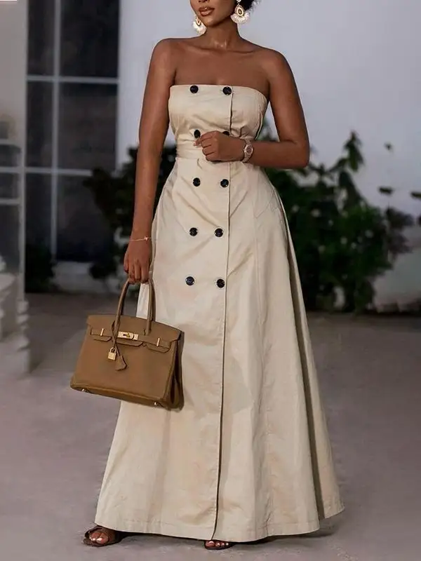 Loose Buttoned Belted Maxi Dress