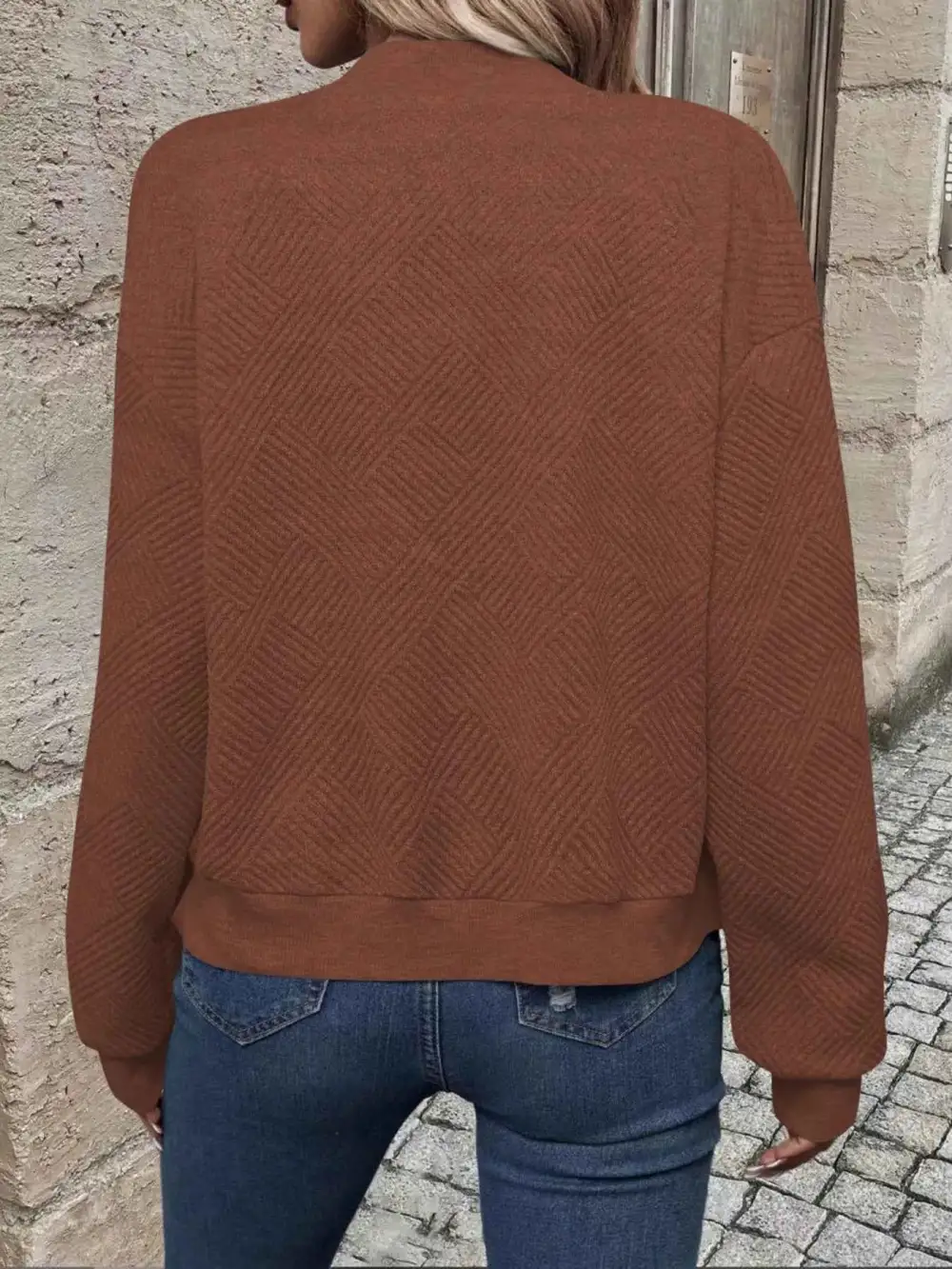 Plus Size Zip-Up Long Sleeve Textured Jacket