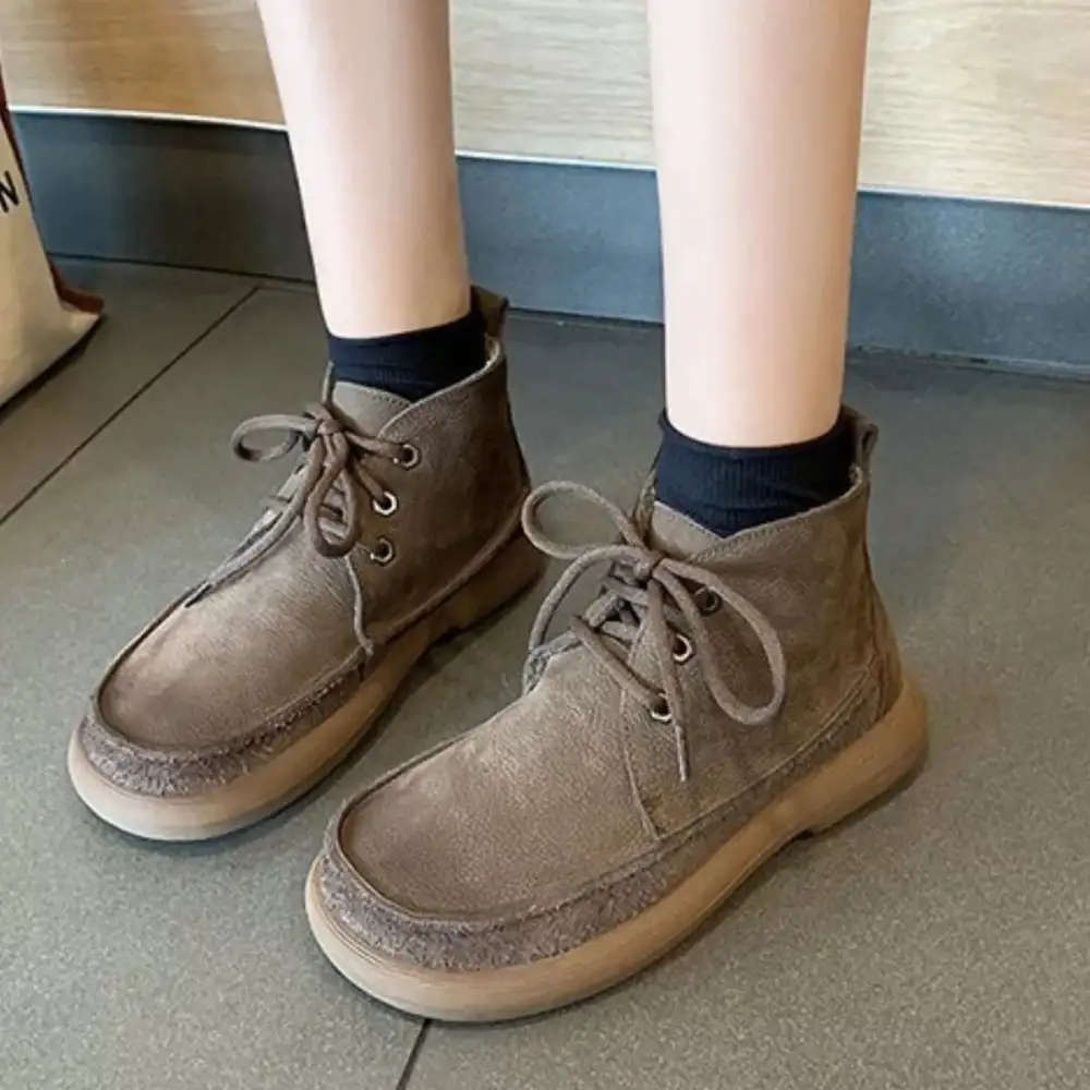 Round Toe Lace Up Ankle Boots