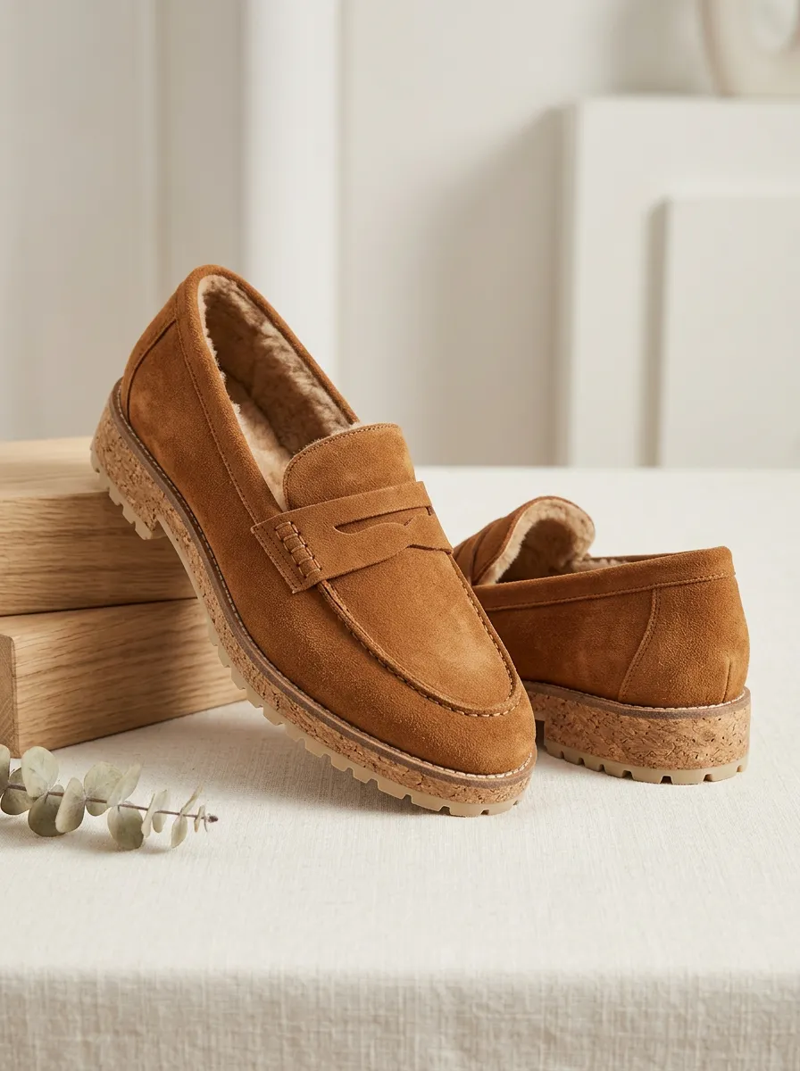 Women's Classic Winter Suede Wood Sole Loafers