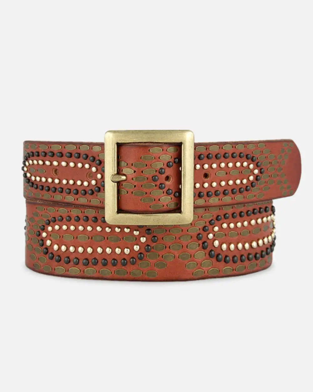 Classic Studded Leather Waist Belt With Square Buckle