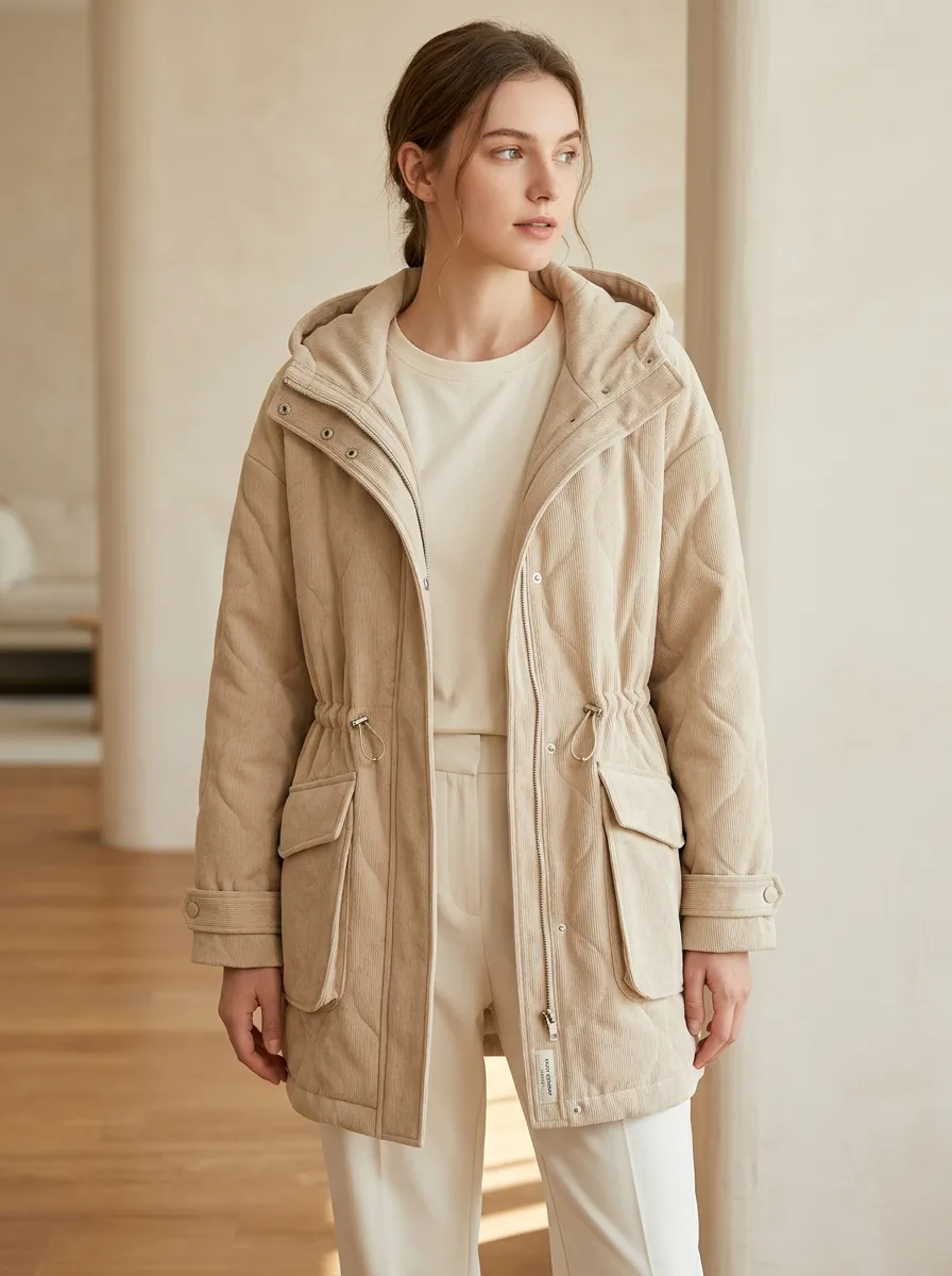 Quilted Corduroy Hooded Jacket