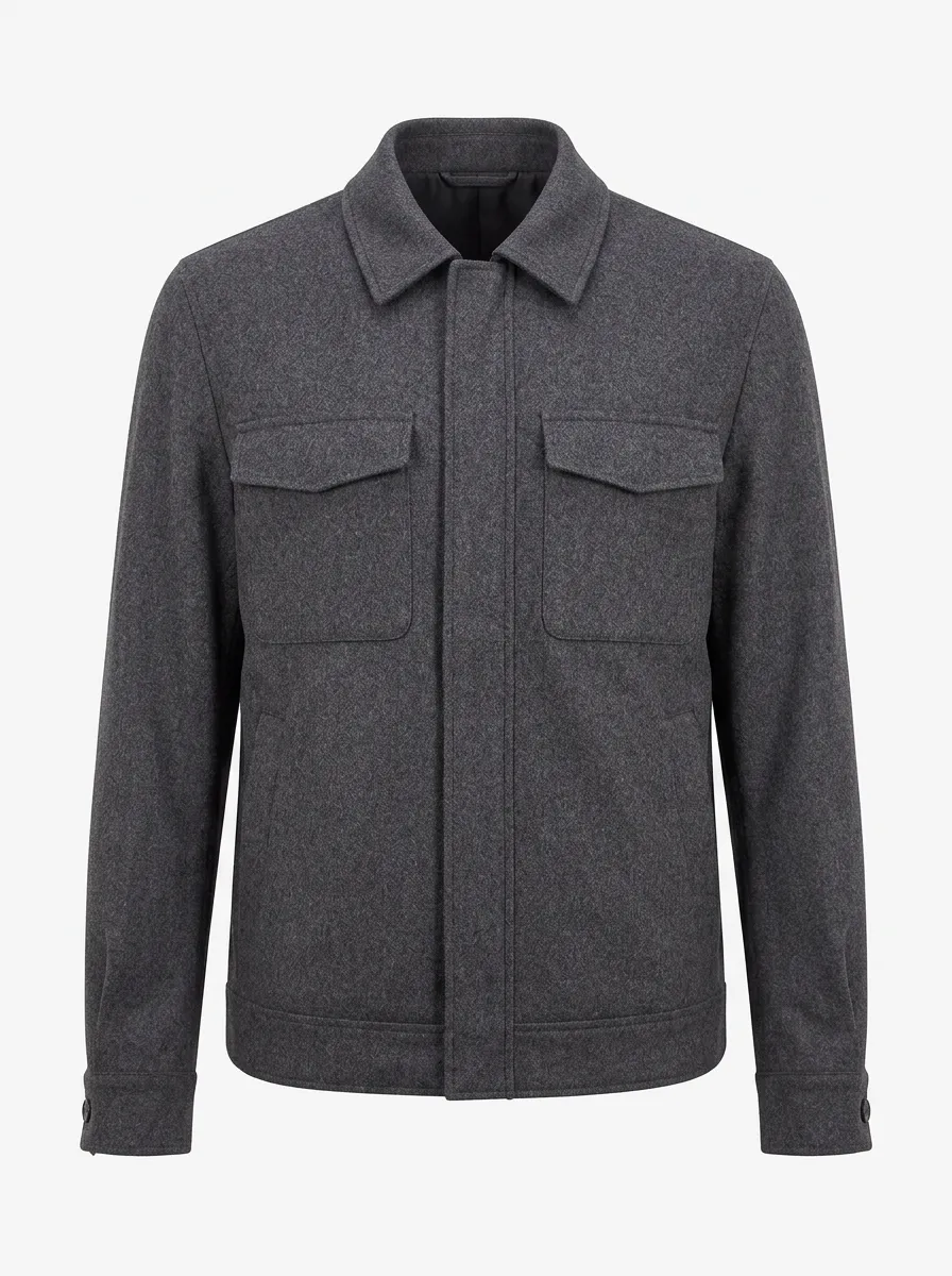 Men's Casual Minimalist Charcoal Wool Blend Overshirt Jacket
