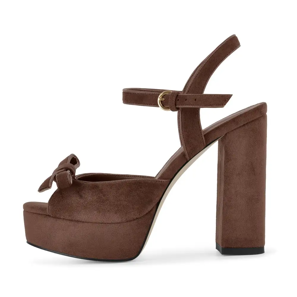 Suede Platform Bow Buckle Strap Sandals